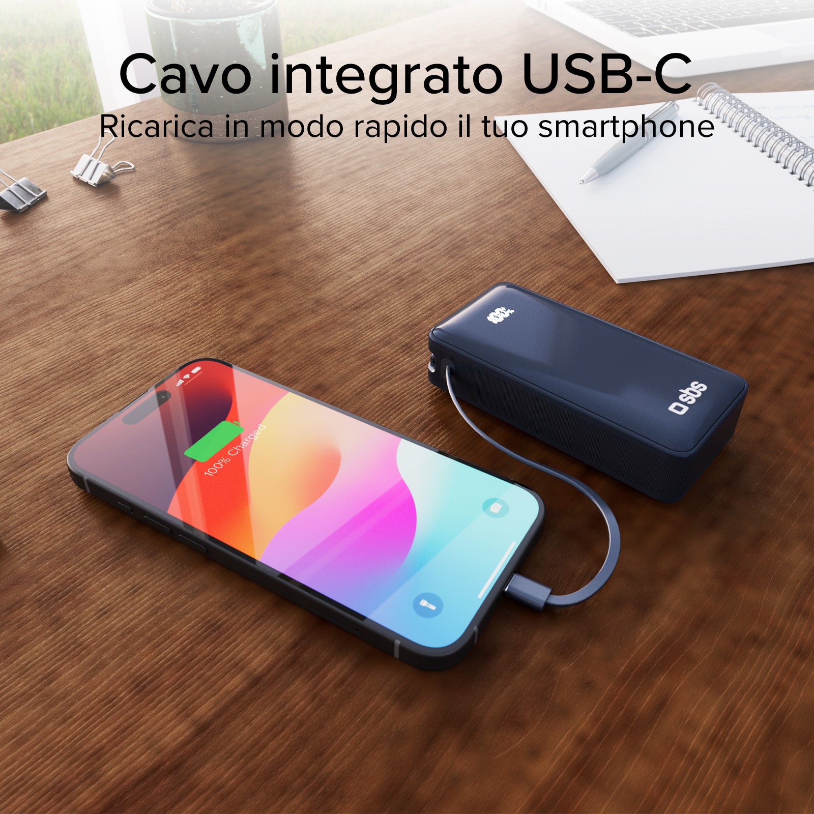 Power bank 10.000 mAh con cavo USB-C integrato