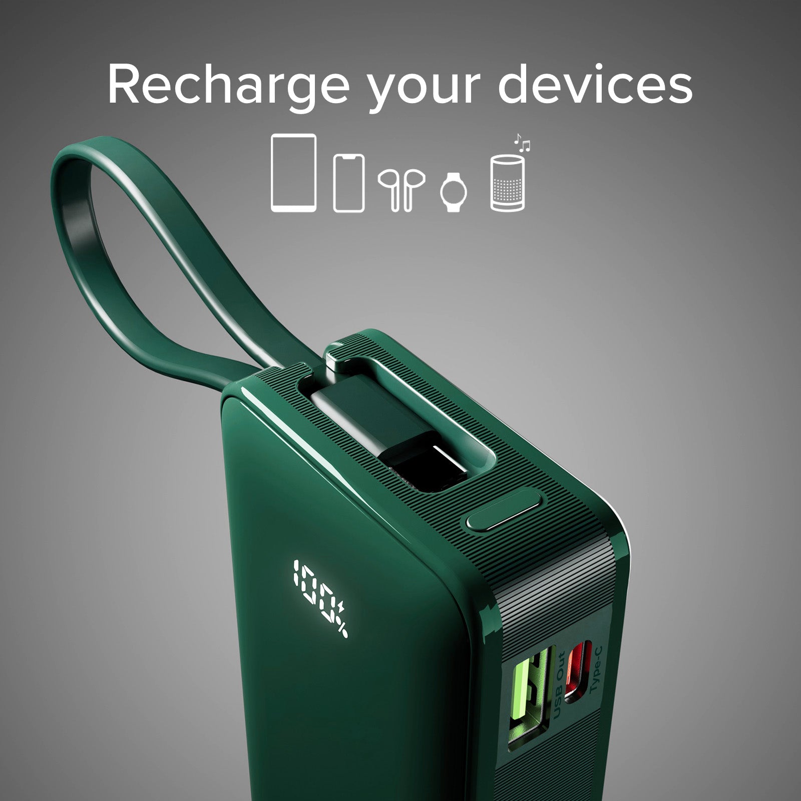 Power bank 10.000 mAh con cavo USB-C integrato