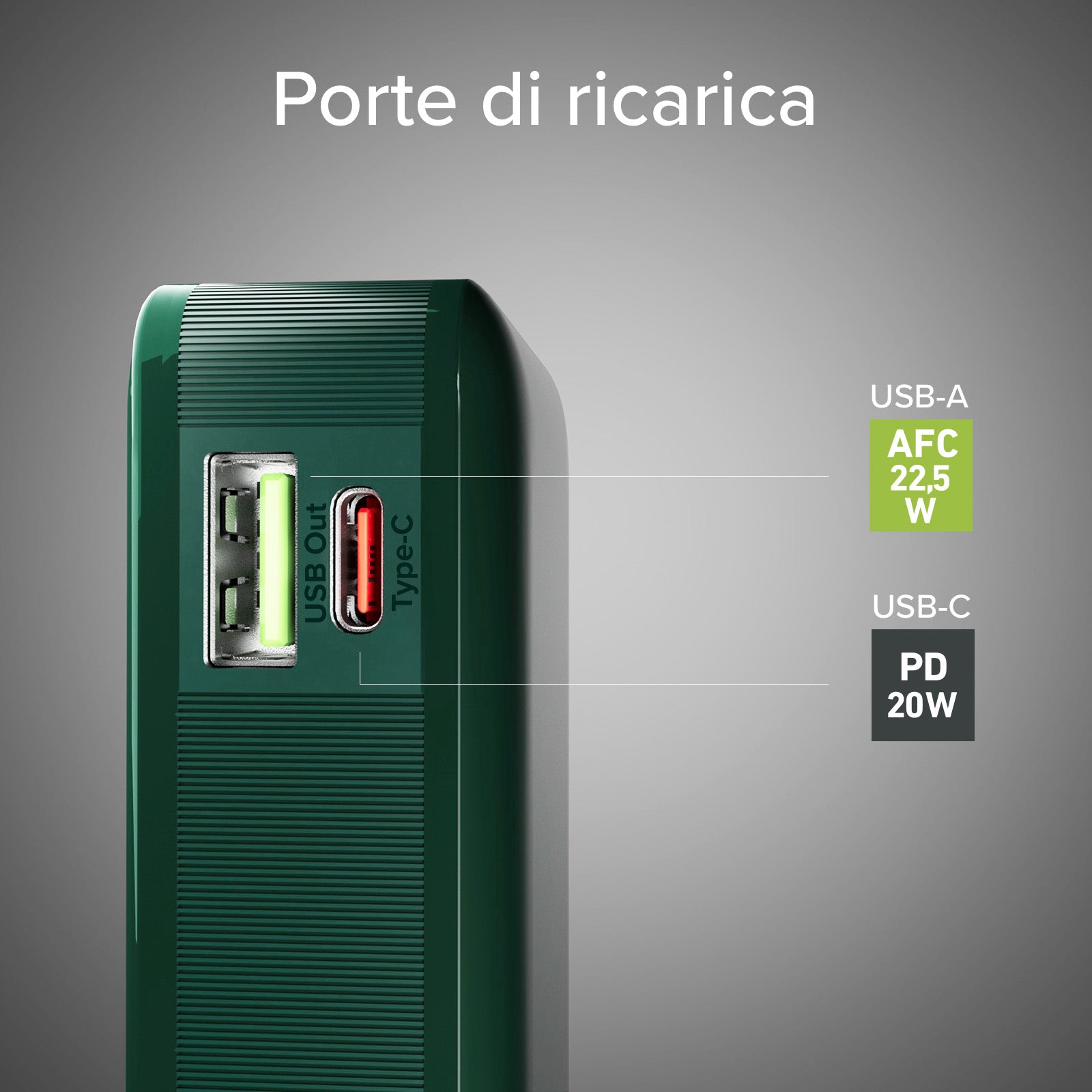 Power bank 10.000 mAh con cable USB-C integrado