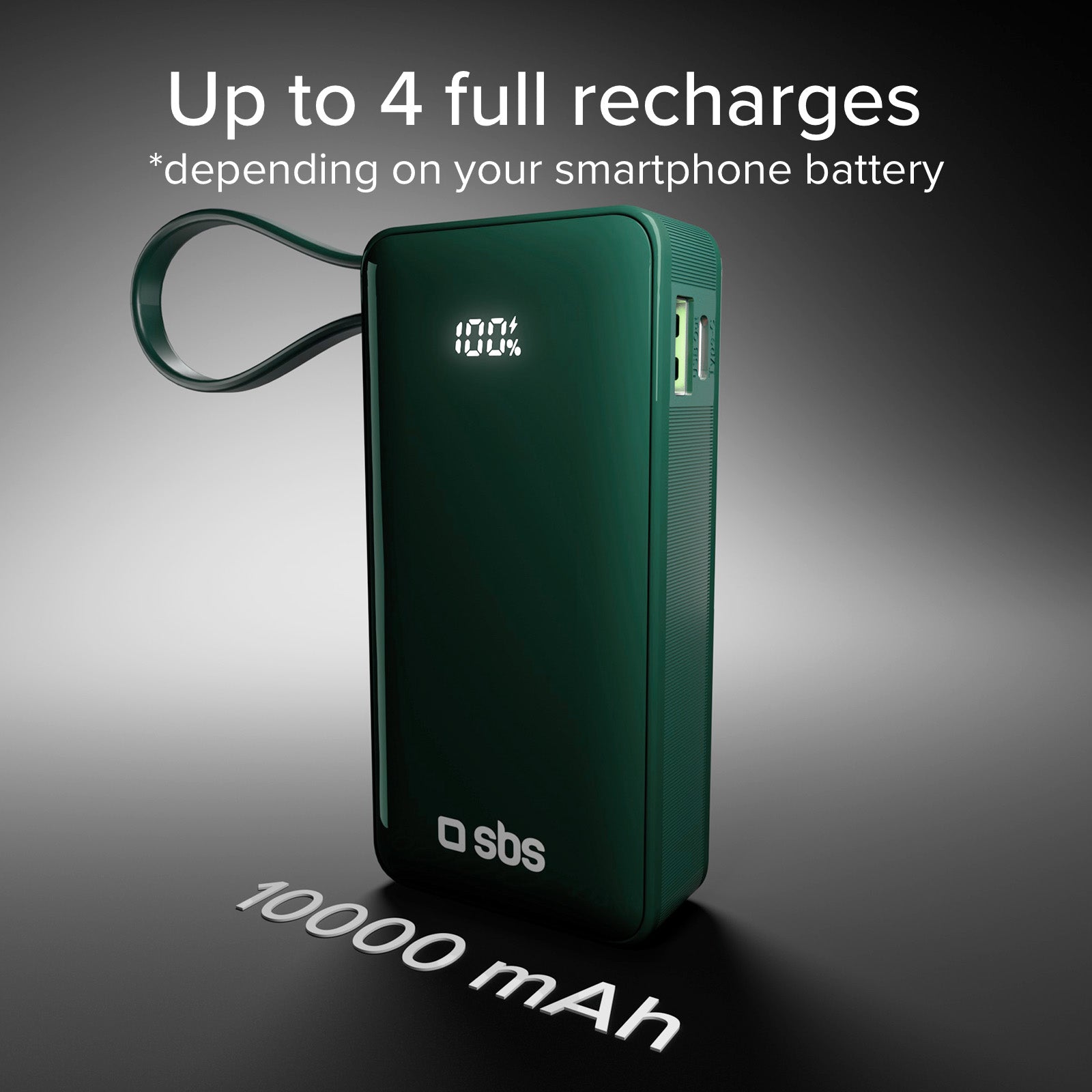 Power bank 10.000 mAh con cavo USB-C integrato