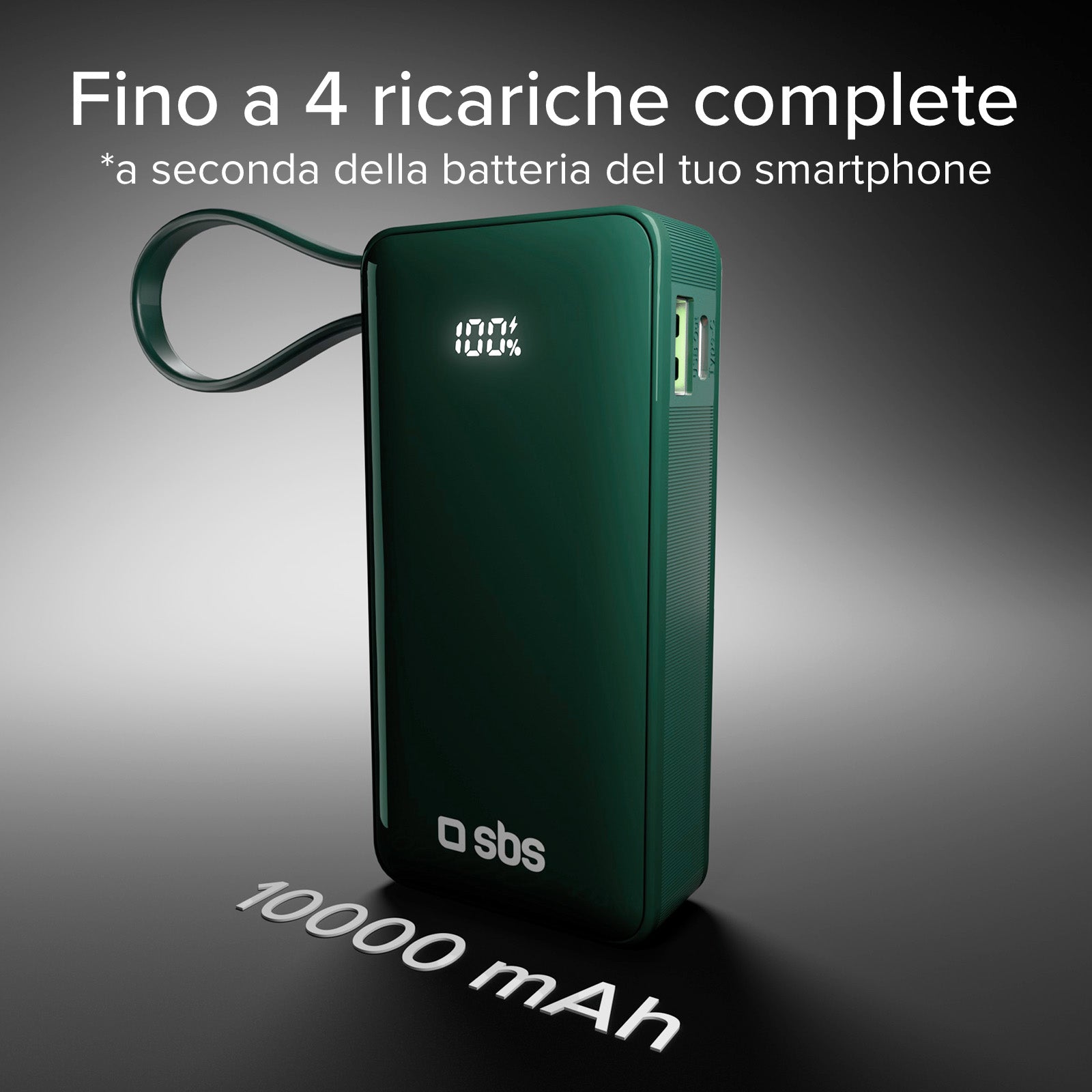 Power bank 10.000 mAh con cable USB-C integrado