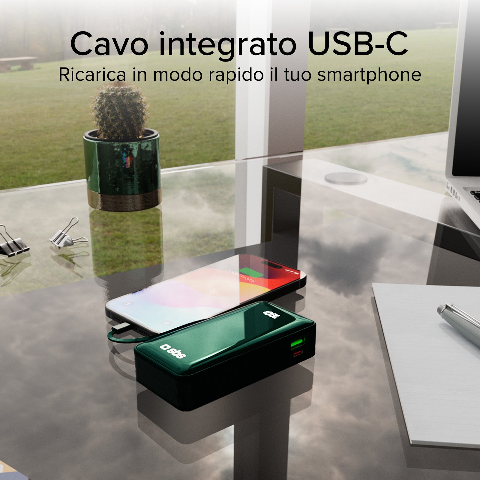 Power bank 10.000 mAh con cavo USB-C integrato