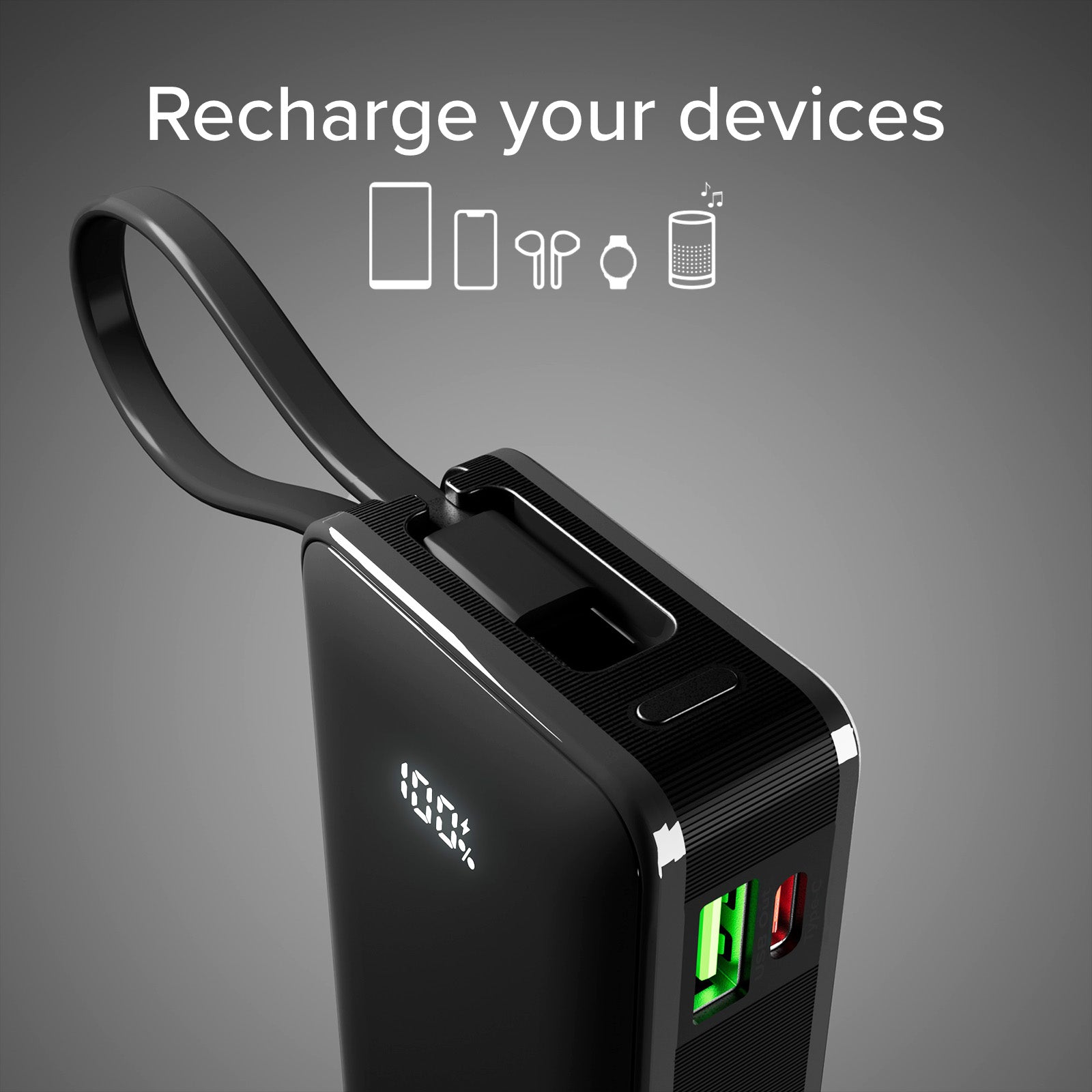 Power bank 10.000 mAh con cavo USB-C integrato