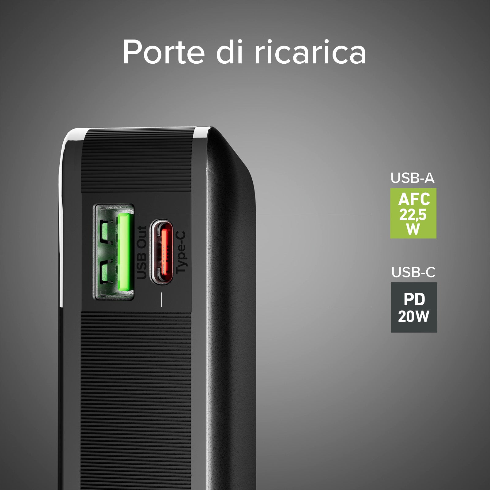 Power bank 10.000 mAh con cable USB-C integrado