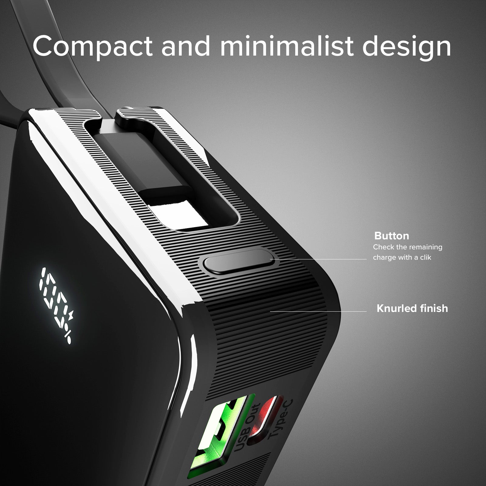 10.000 mAh-Powerbank mit integriertem USB-C Kabel