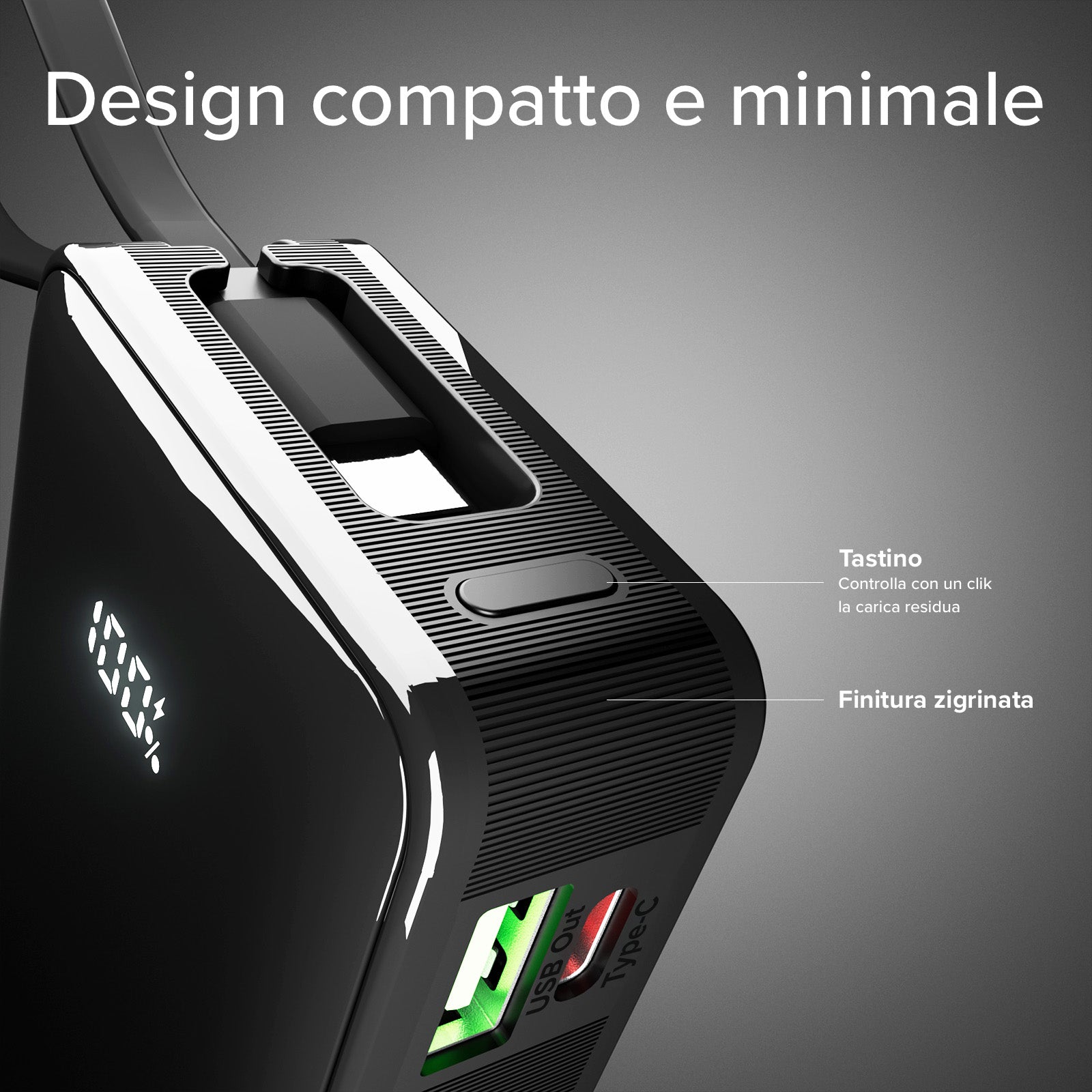 Power bank 10.000 mAh con cavo USB-C integrato