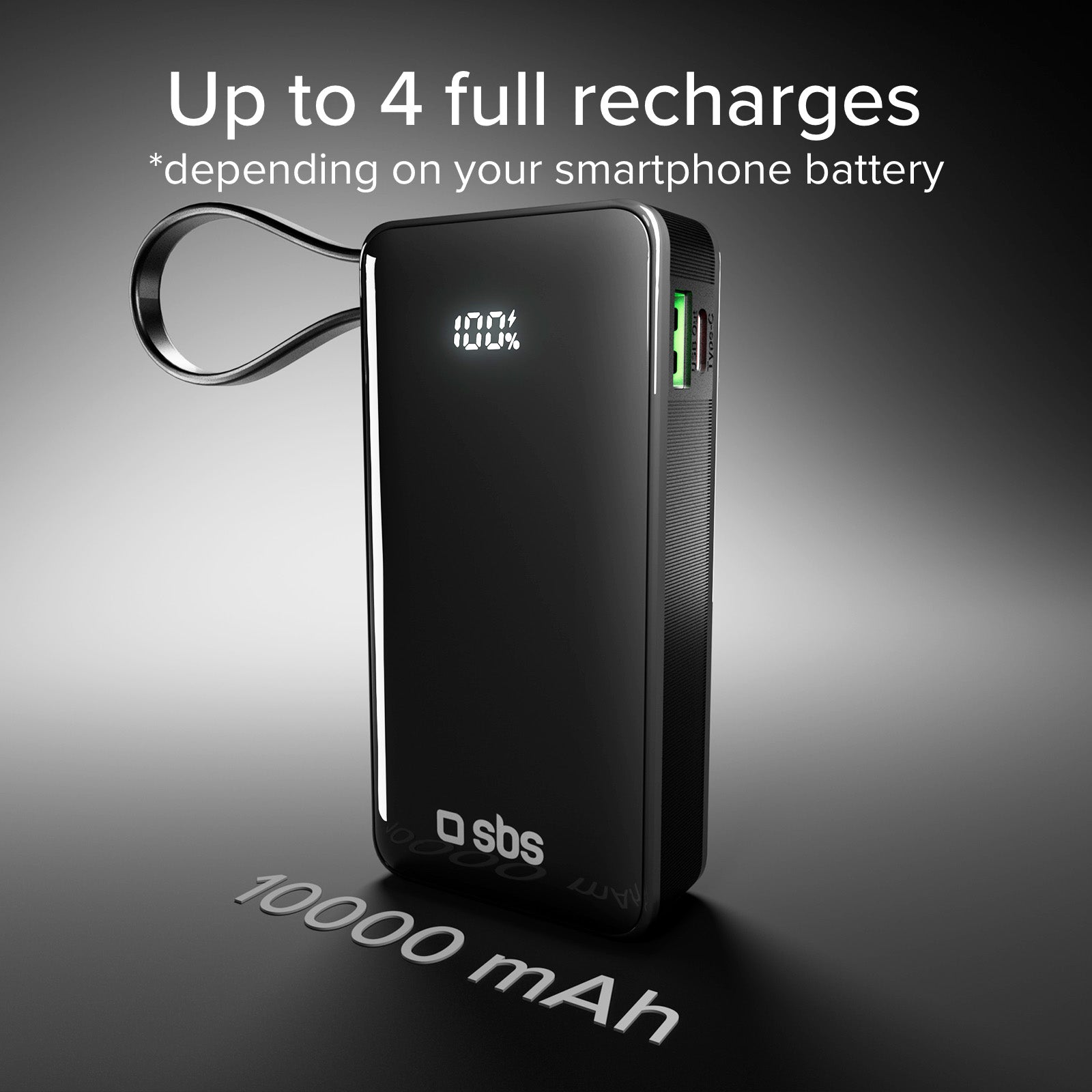 Power bank 10.000 mAh con cavo USB-C integrato