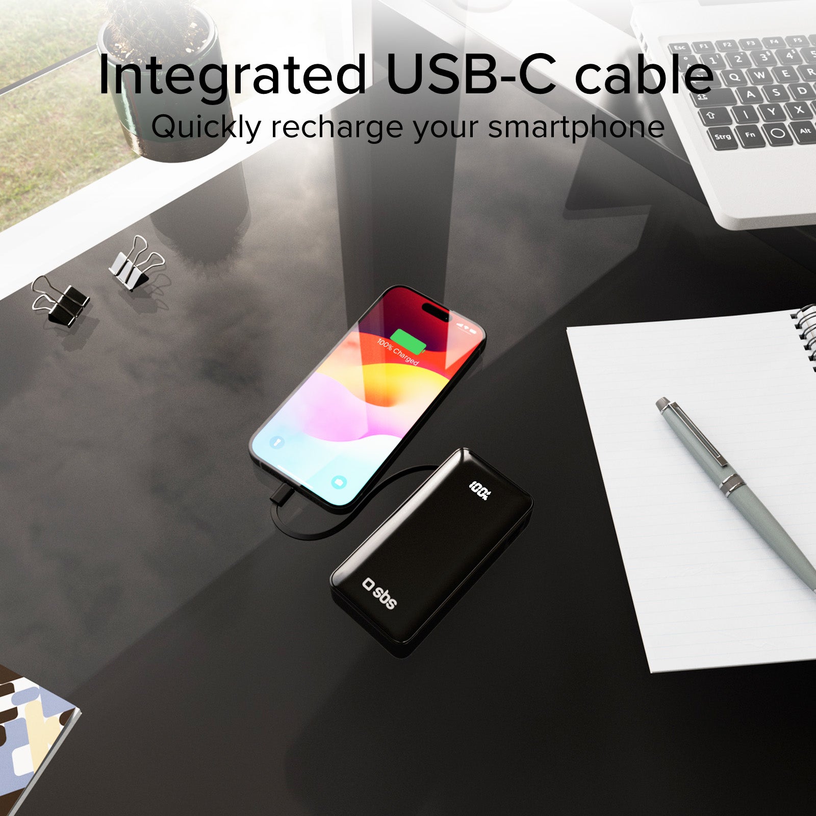 Power bank 10.000 mAh con cavo USB-C integrato