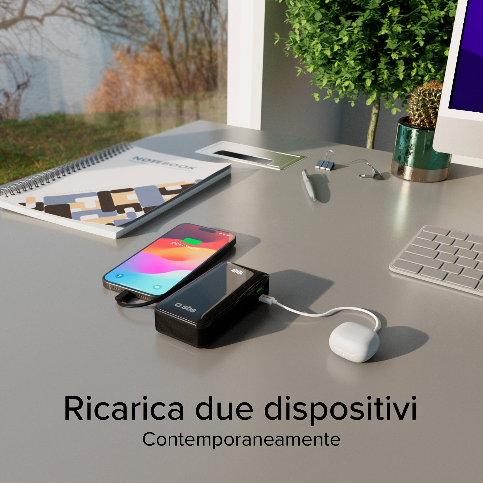 Power bank 10.000 mAh con cavo USB-C integrato