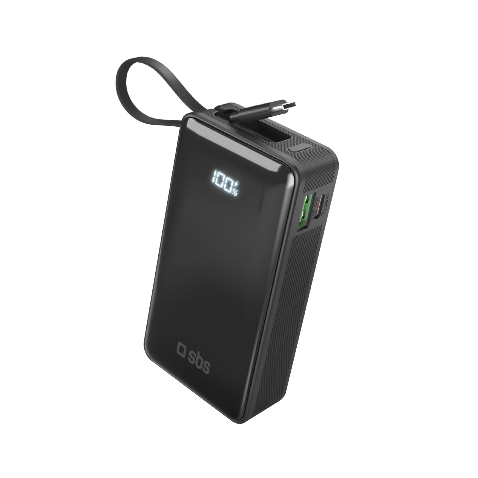Intenso Power Bank S10000 Con Cavo USB-C Integrato, 10.000 MAh, Ricarica PD 3.0 A 20W, Display LCD E Sicurezza Testata In Germania