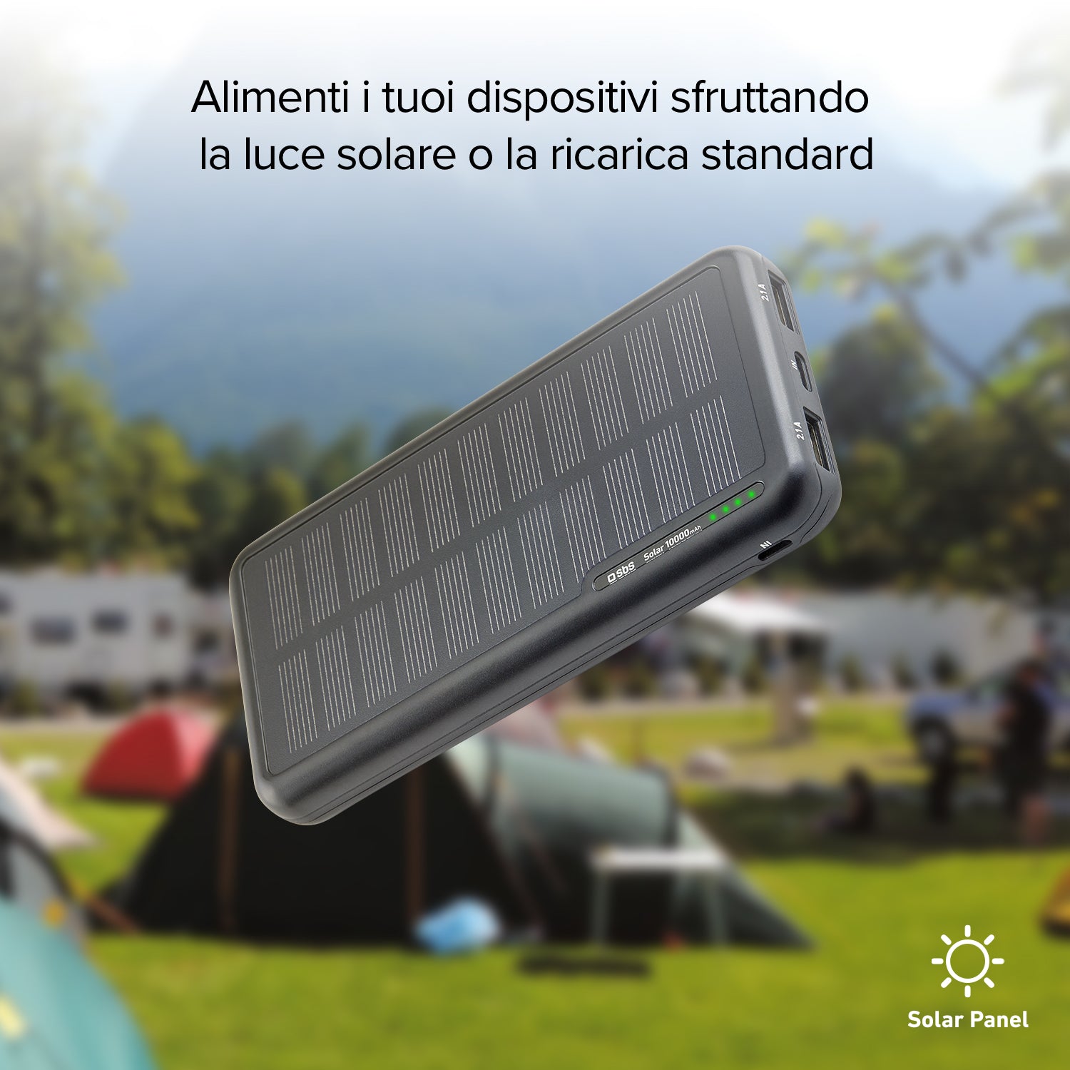 Power bank 10.000 mAh con pannello solare