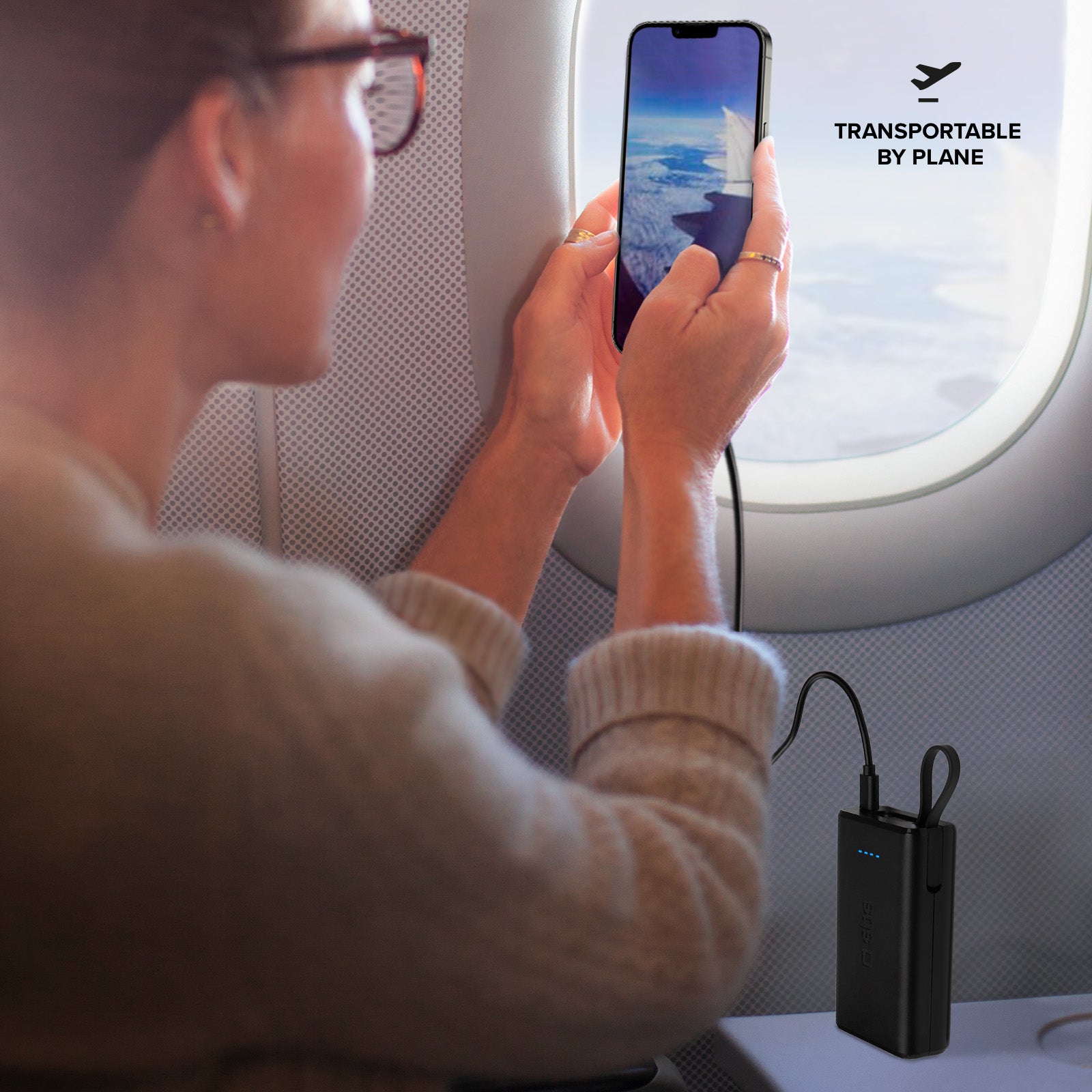 Batterie externe Power Delivery 20W de 10 000 mAh avec câble USB-C intégré.