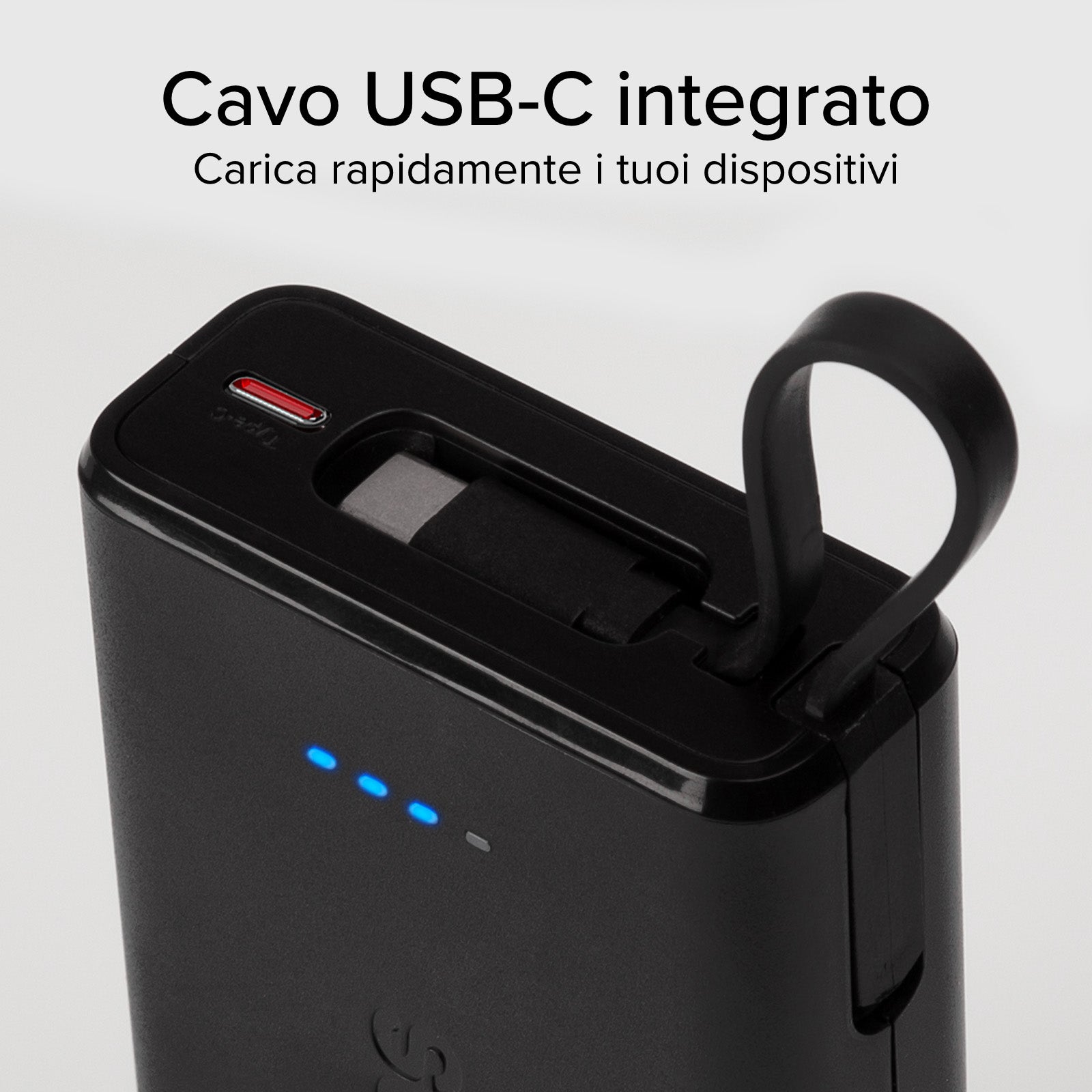 Powerbank Power Delivery 20W da 10000 mAh con cavo USB-C integrato