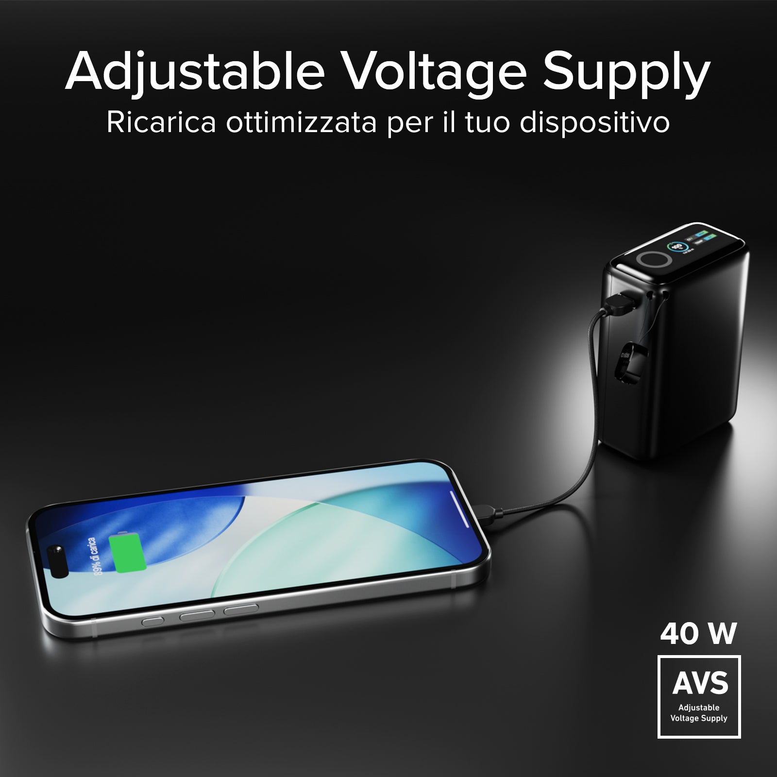 Batería externa 10000 mAh 40 W Power Delivery y AVS, con cable USB-C incluido y pantalla inteligente