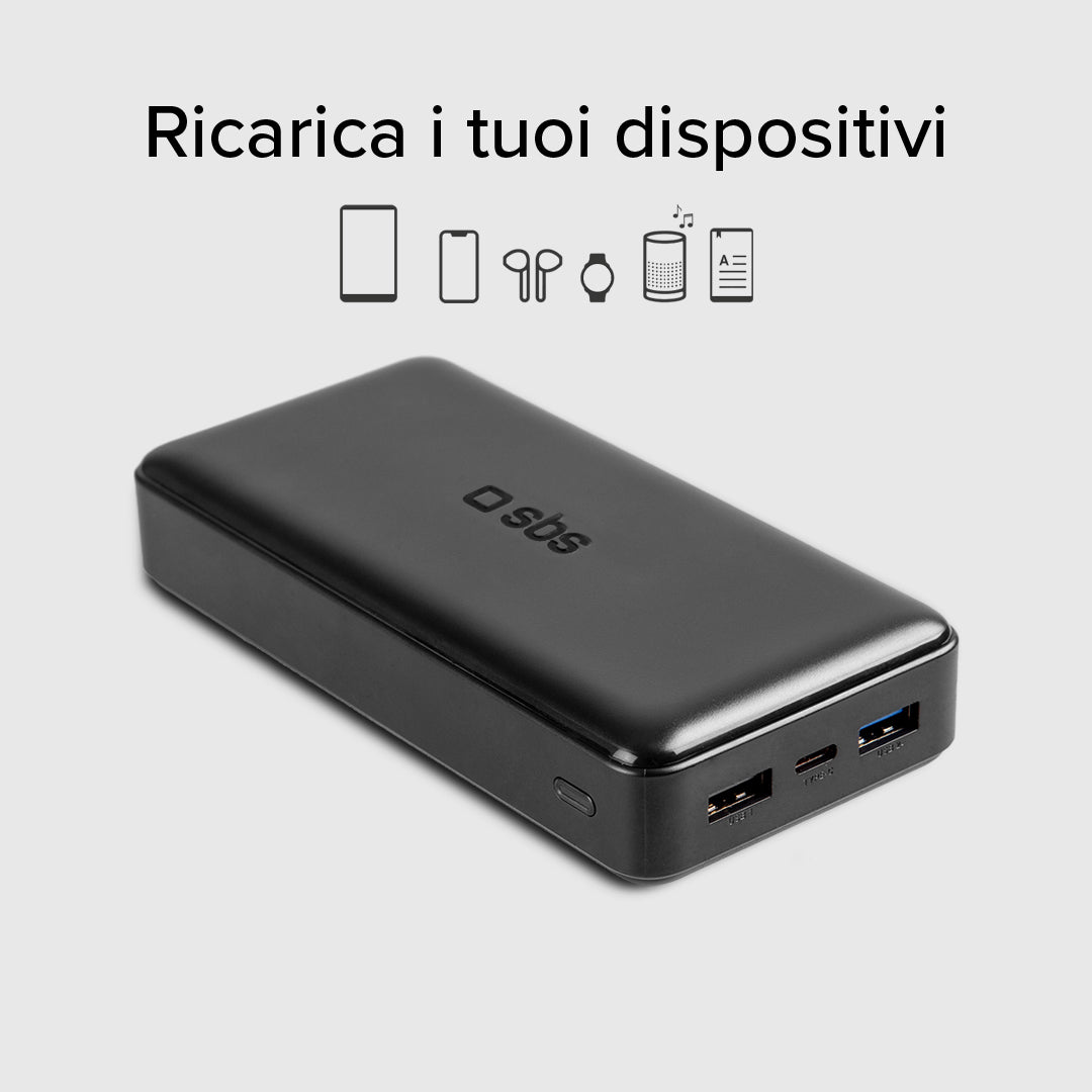 Power bank 20.000 mAh extra slim con porta USB 2.1A Intelligent Charge (IC)