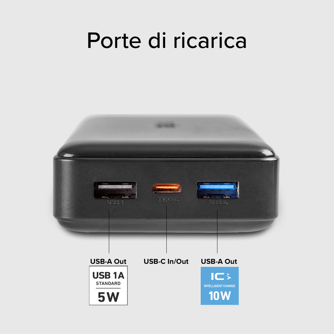 Power bank 20.000 mAh extra slim con porta USB 2.1A Intelligent Charge (IC)