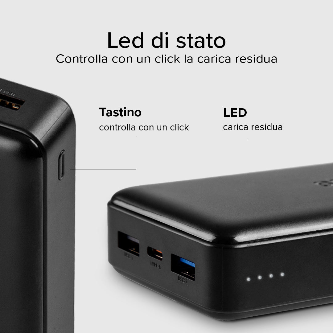 Power bank 20.000 mAh extra slim con porta USB 2.1A Intelligent Charge (IC)