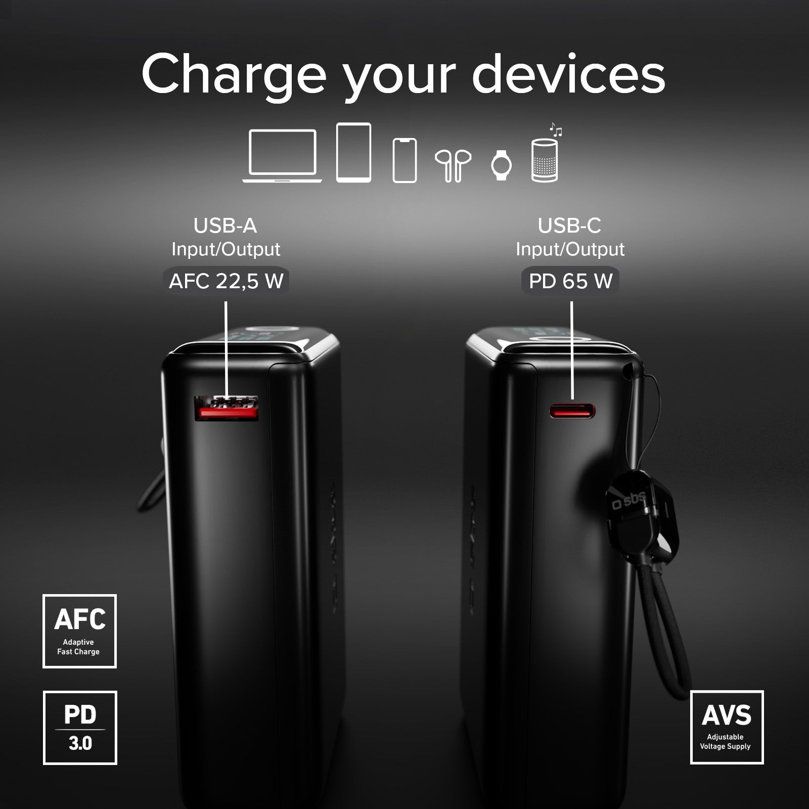 Power Bank 20000mAh con cable incluido y pantalla LCD