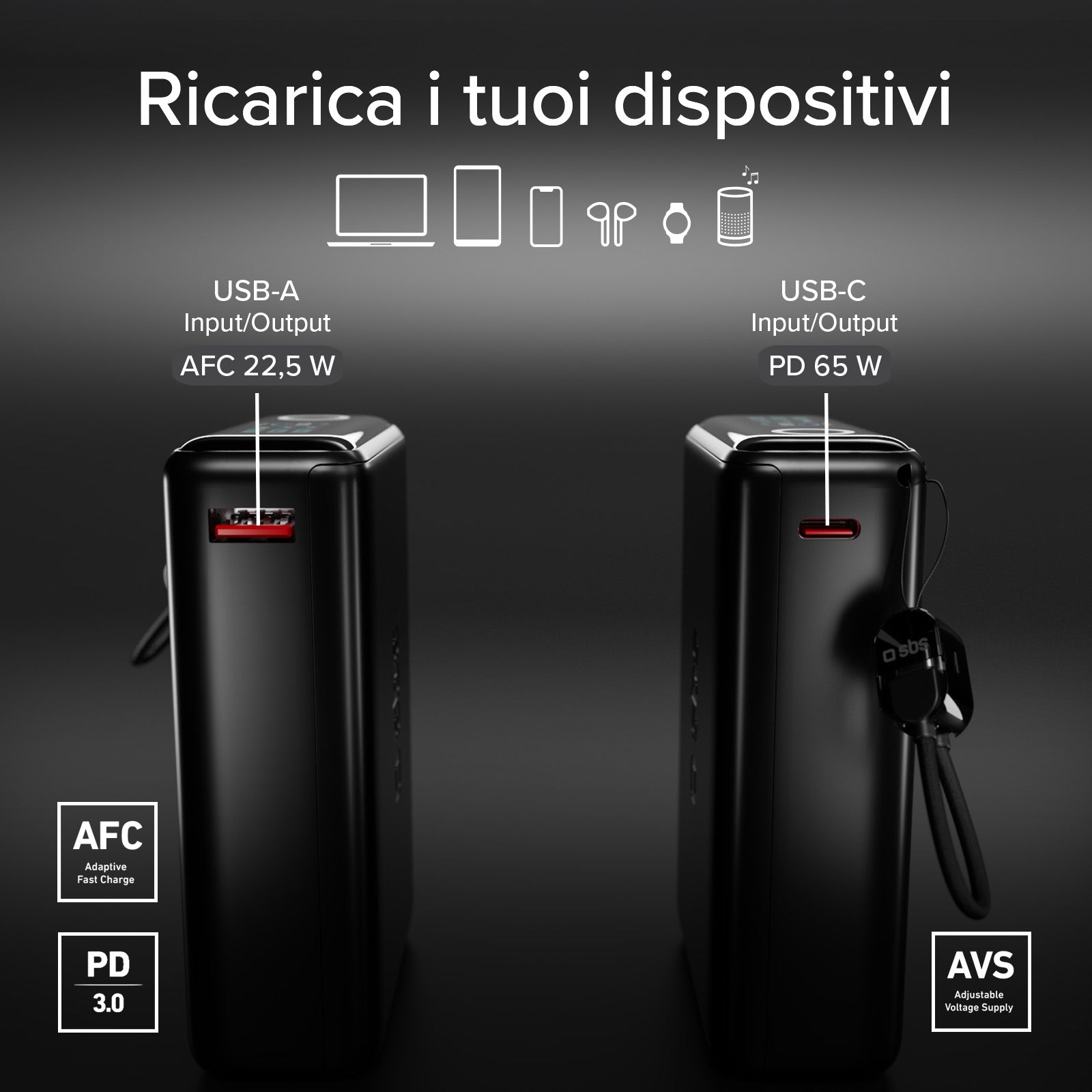 Power Bank 20000mAh con cable incluido y pantalla LCD