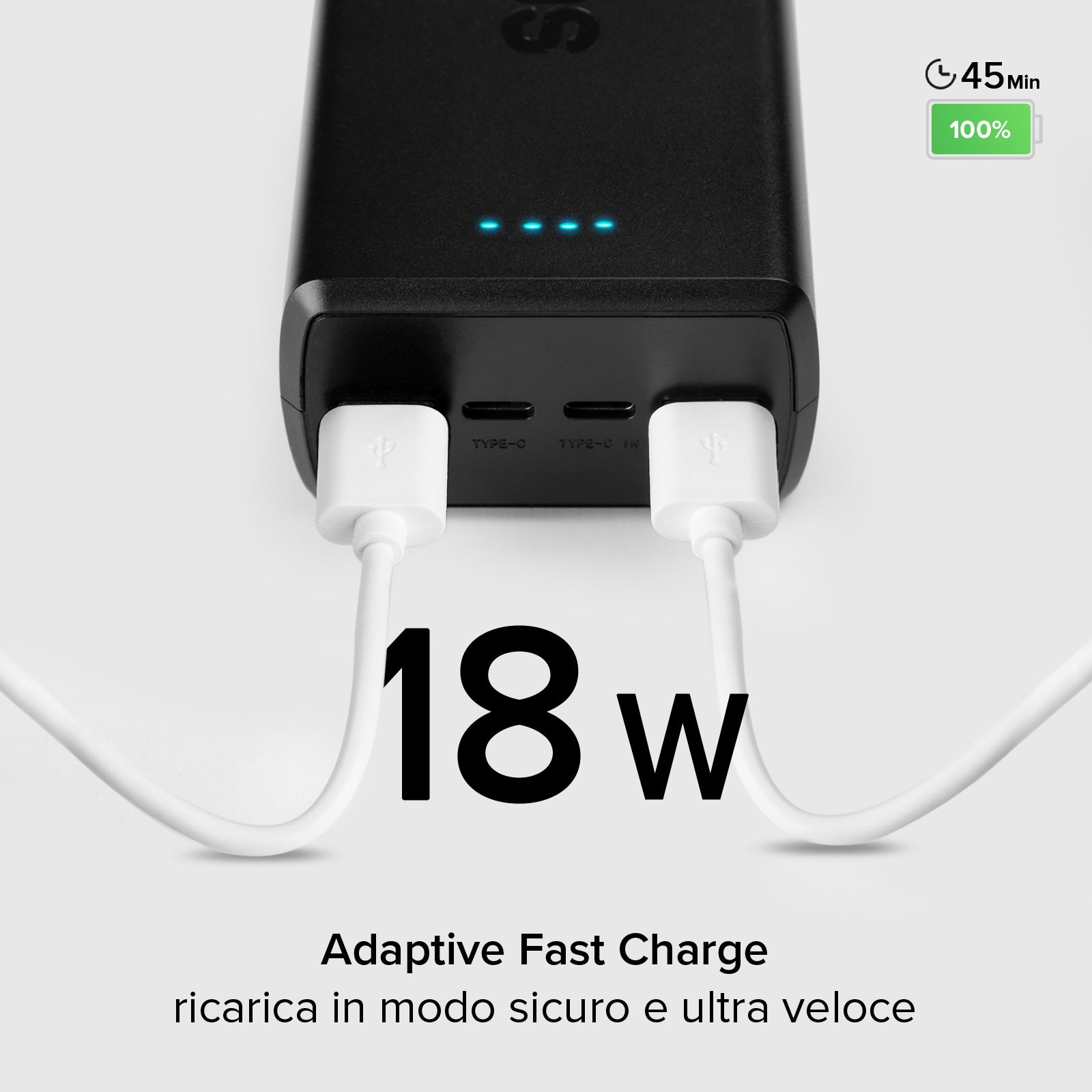 30.000 mAh-Powerbank mit 2 USB-C und 2 USB-A Anschlüssen