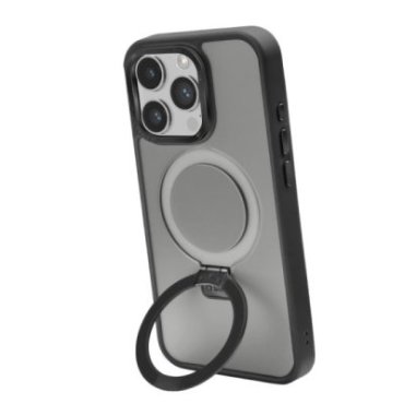 Cover compatibile con ricarica MagSafe con finiture in metallo e anello con funzione stand per iPhone 15 Pro Max