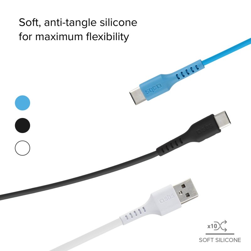 USB to USB-C data and charging cable kit with 3 colours