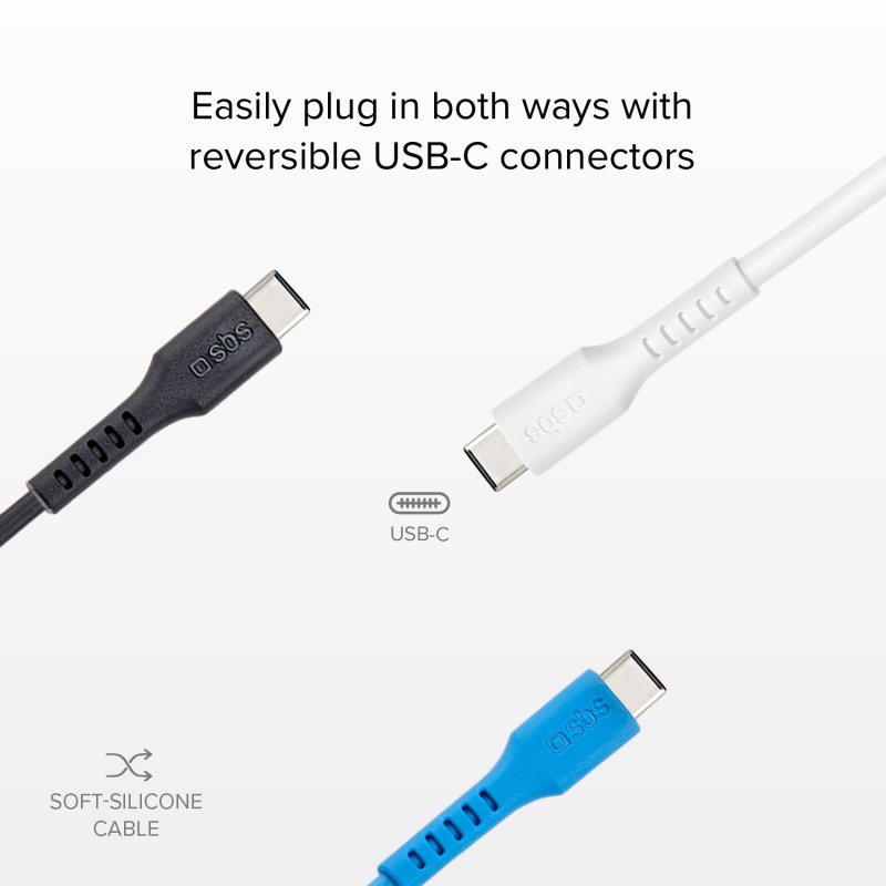 USB-C to USB-C data and charging cable kit with 3 colours