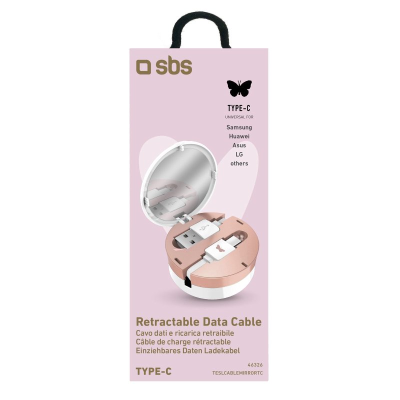Retractable Type-C data cable and charging cable with mirror