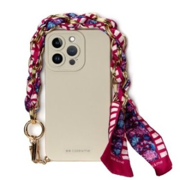 Coque pour iPhone 14 Pro avec chaîne de poignet et foulard