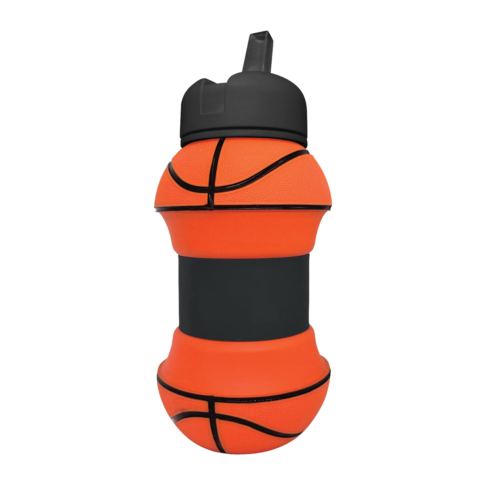Botella deportiva plegable de silicona 550 ml Funny Bottle diseño balón de baloncesto con mosquetón