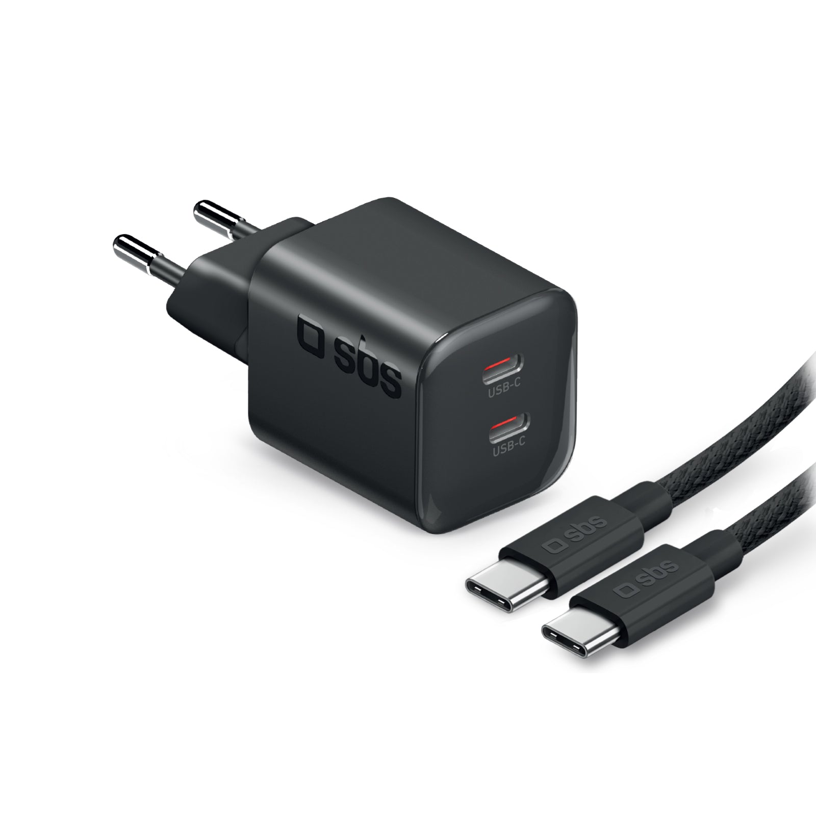 Kit de carga para portátiles con cargador de 100W con doble puerto USB-C y cable de nylon trenzado