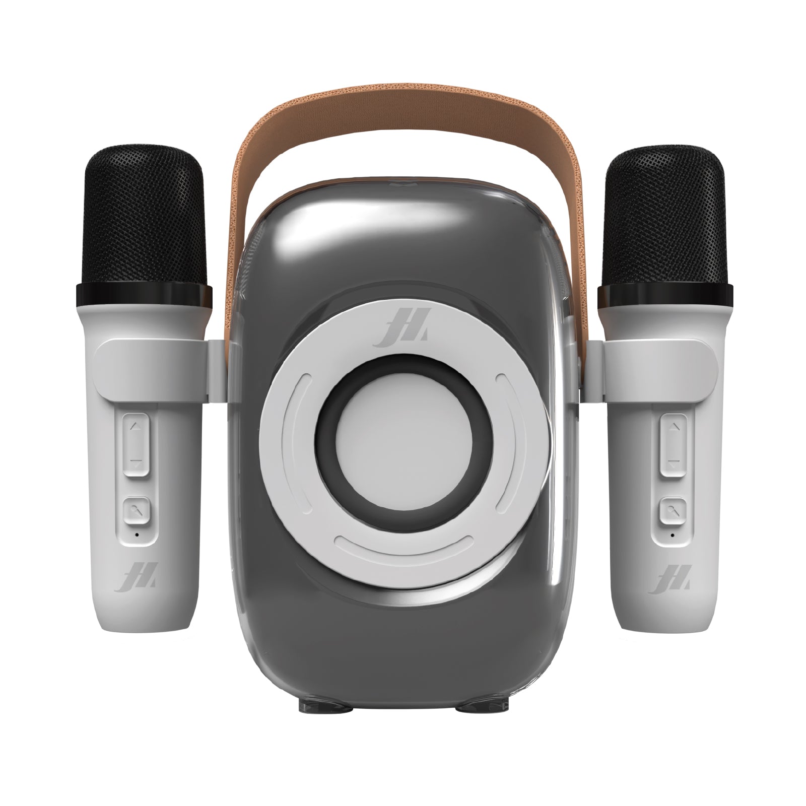 Portable wireless karaoke speaker with 2 microphones