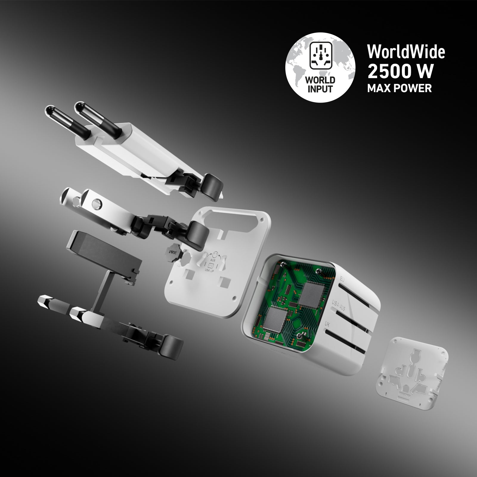 Adaptateur universel avec fiches internationales 2500 W