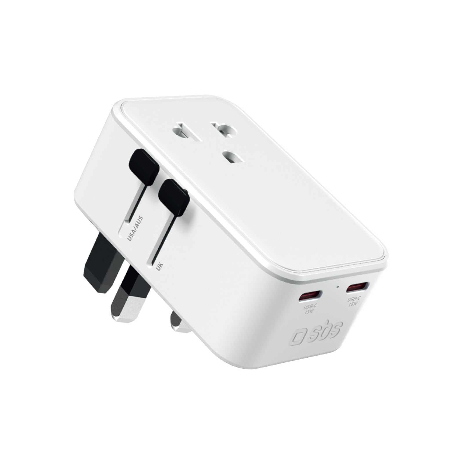 Adattatore da viaggio universale slim 15W con 2 porte USB-C e 1 porta USB-A