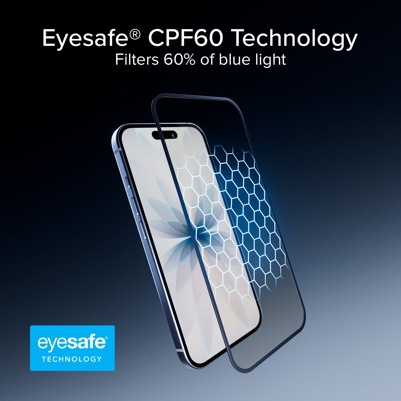 Vitre de protection Full Cover anti-lumière bleue avec technologie Eyesafe® CPF60 pour iPhone 17/16 Pro