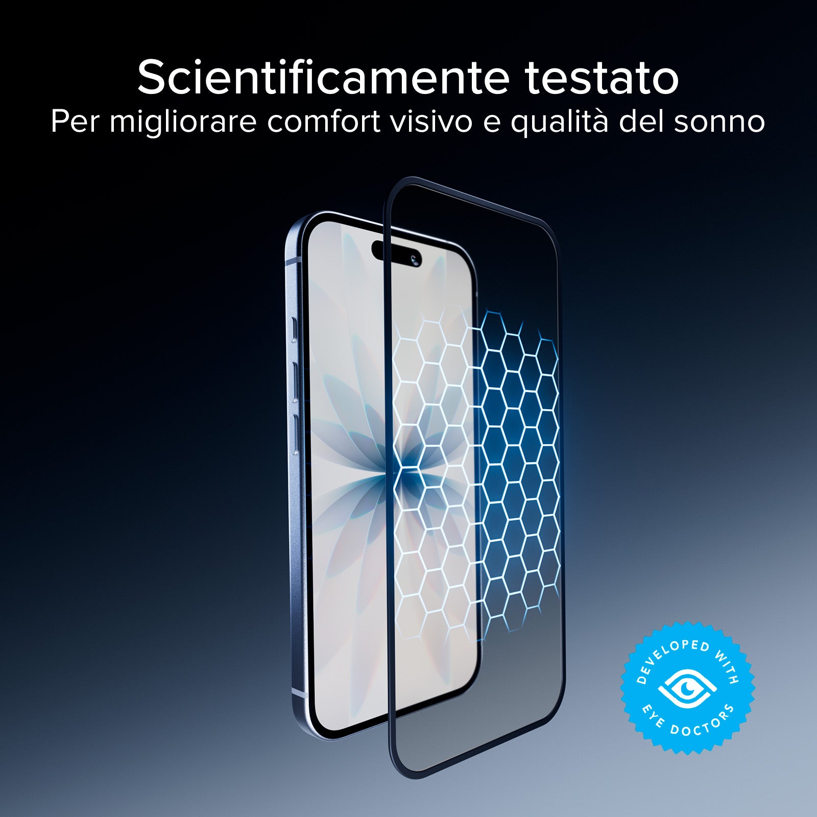 Vitre de protection Full Cover anti-lumière bleue avec technologie Eyesafe® CPF60 pour iPhone 17/16 Pro