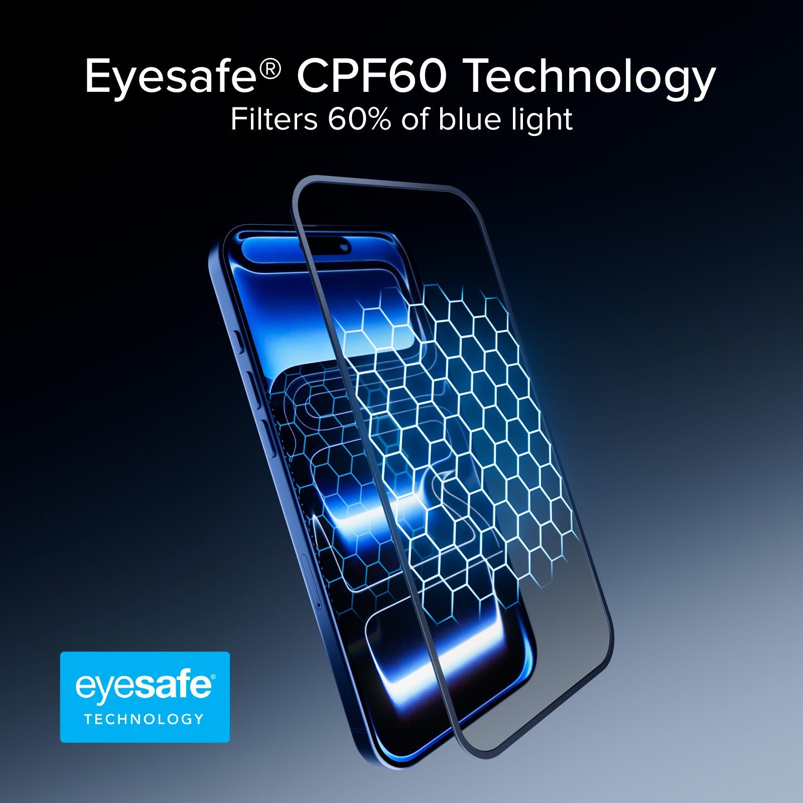 Vidrio protector de pantalla Full Cover anti-luz azul con tecnología Eyesafe® CPF60 para iPhone 17 Pro Max/16 Pro Max