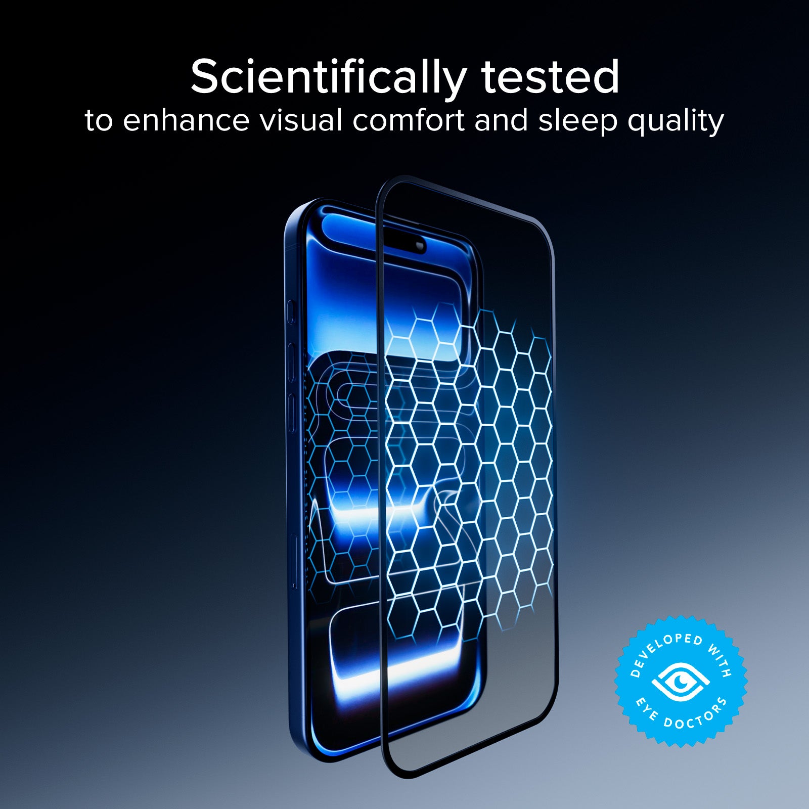 Vidrio protector de pantalla Full Cover anti-luz azul con tecnología Eyesafe® CPF60 para iPhone 17 Pro Max/16 Pro Max