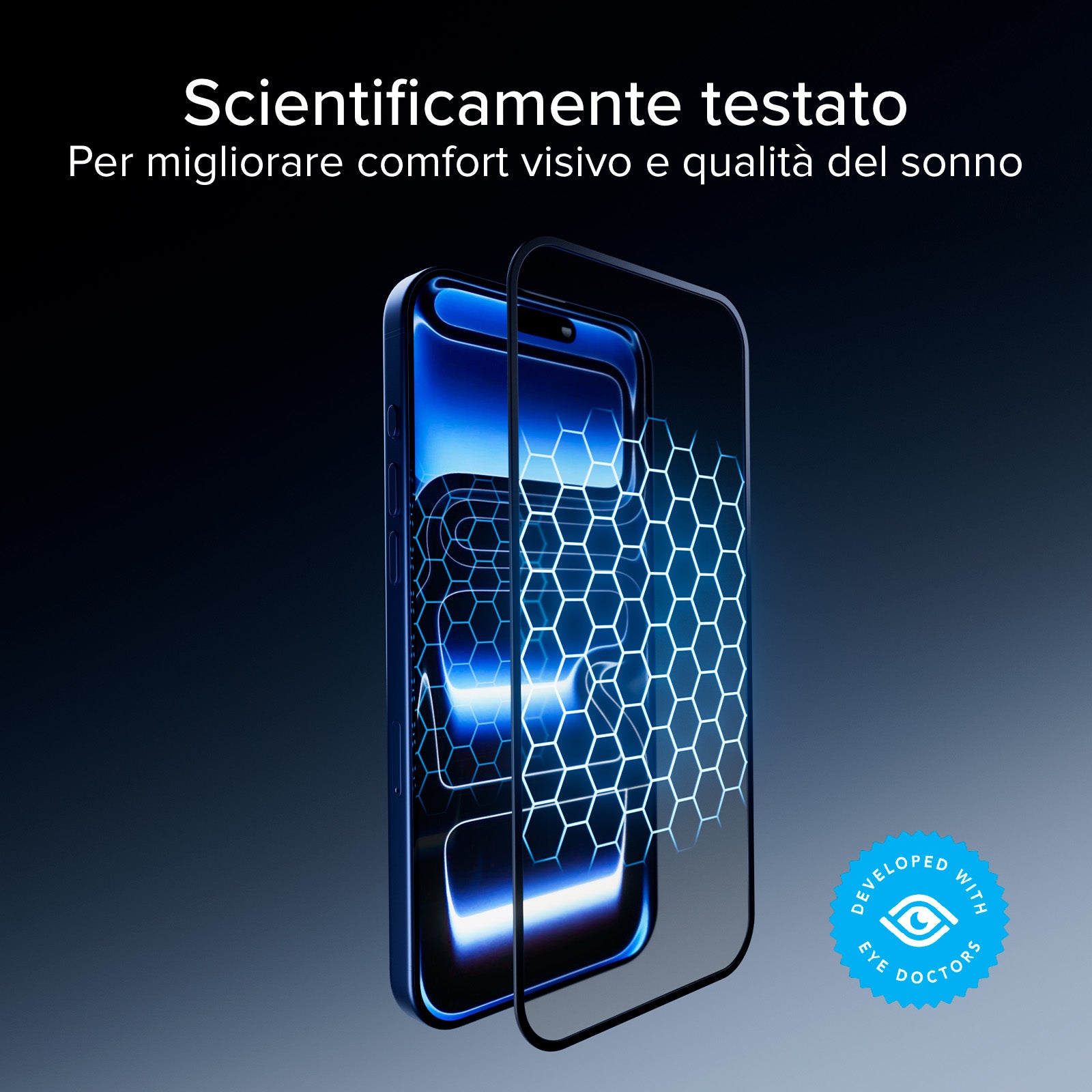 Vidrio protector de pantalla Full Cover anti-luz azul con tecnología Eyesafe® CPF60 para iPhone 17 Pro Max/16 Pro Max