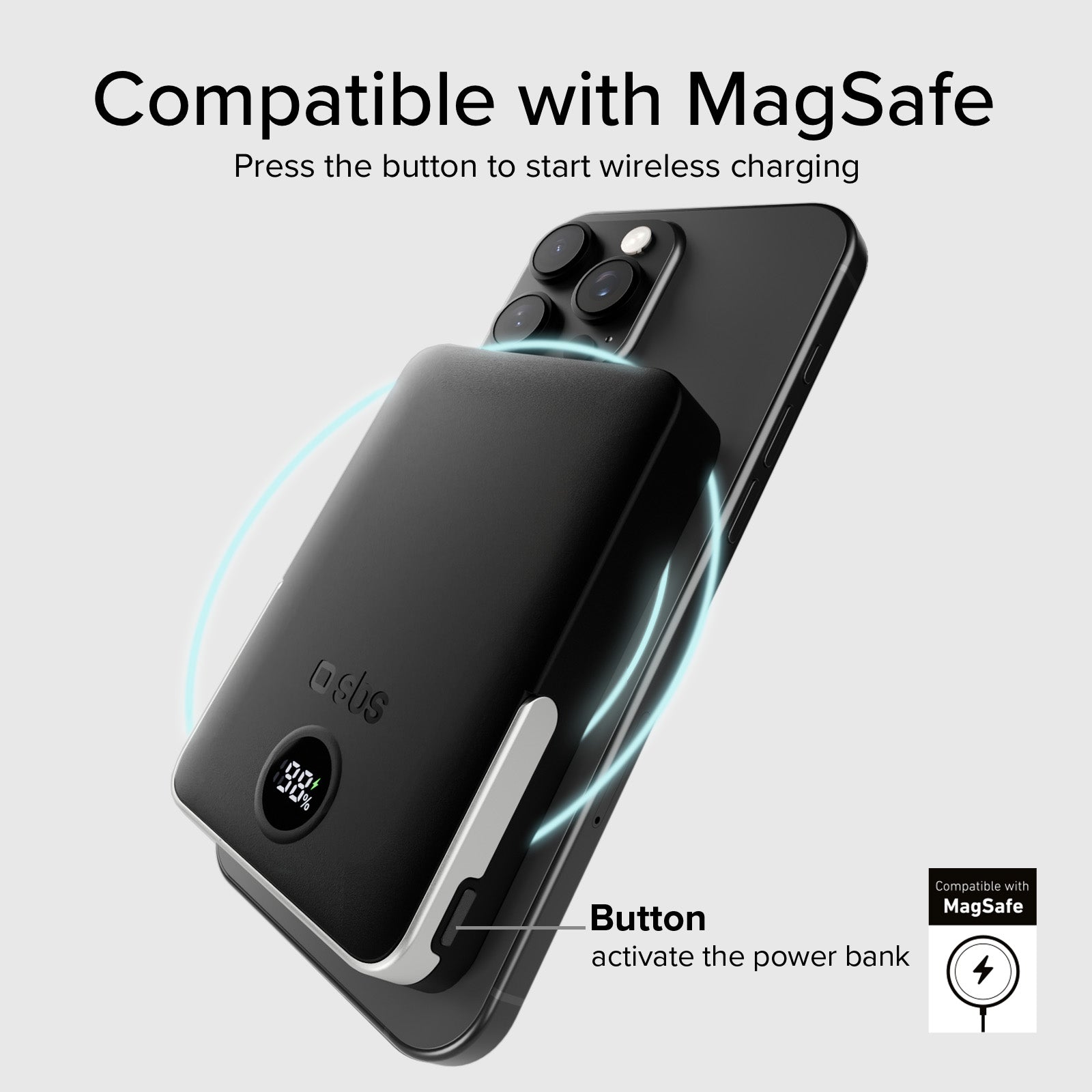 Power bank battery pack 10.000 mAh wireless con supporto stand integrato e LCD
