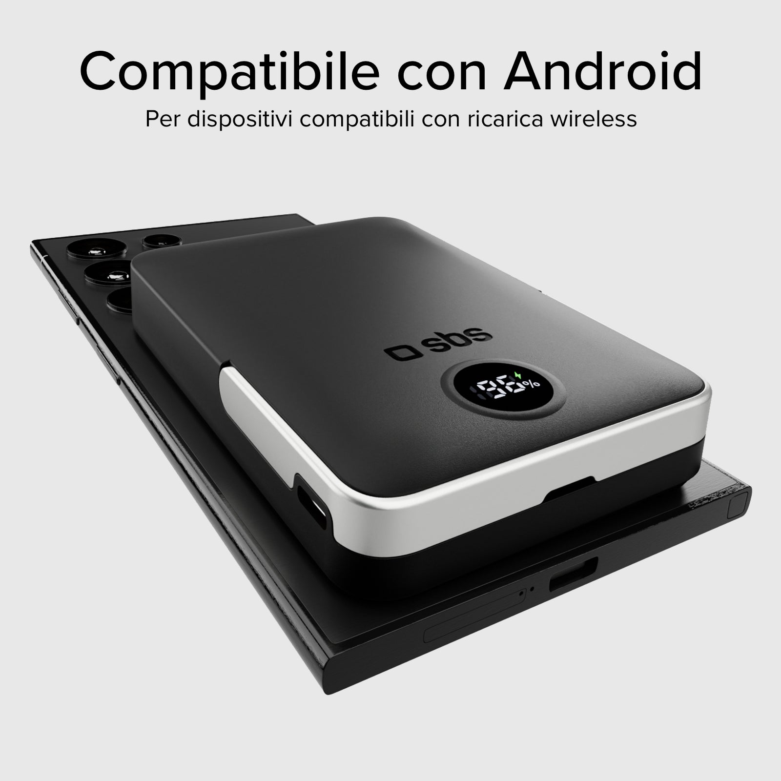 Power bank battery pack 10.000 mAh wireless con supporto stand integrato e LCD