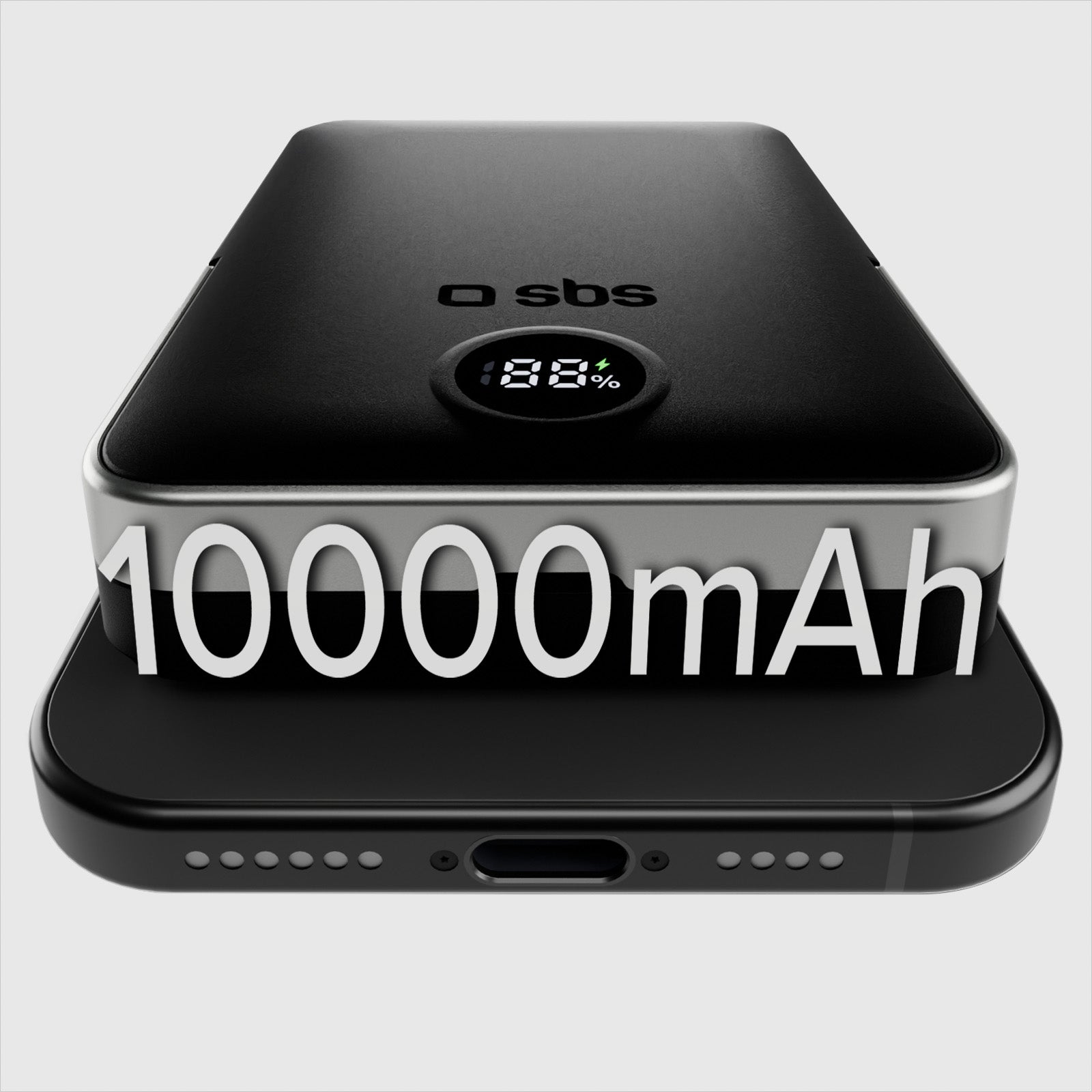 Power bank battery pack 10.000 mAh wireless con supporto stand integrato e LCD