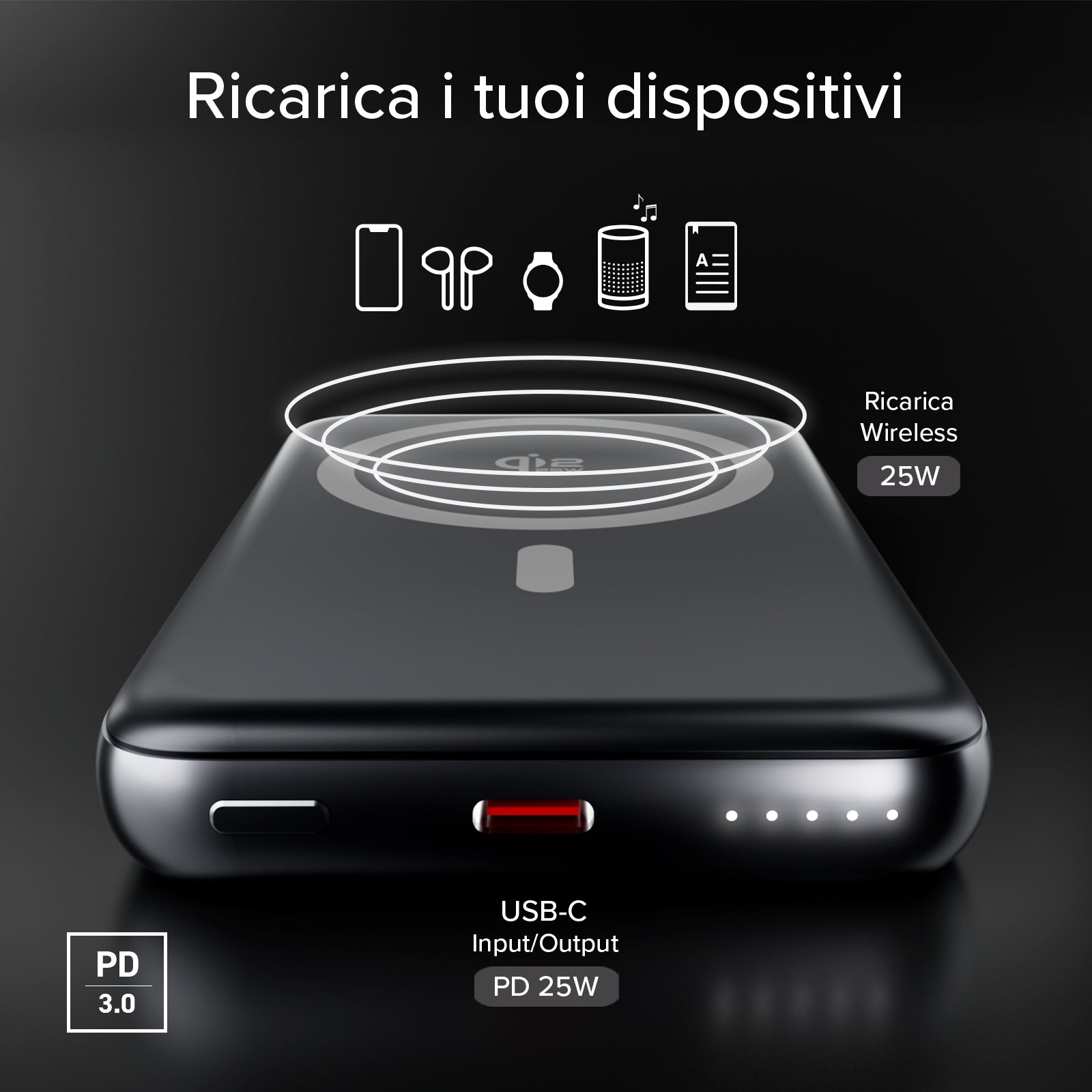 Magnetische 10000 mAh Qi2.2 25W Powerbank mit Power Delivery 3.0 und Aluminium-Finish