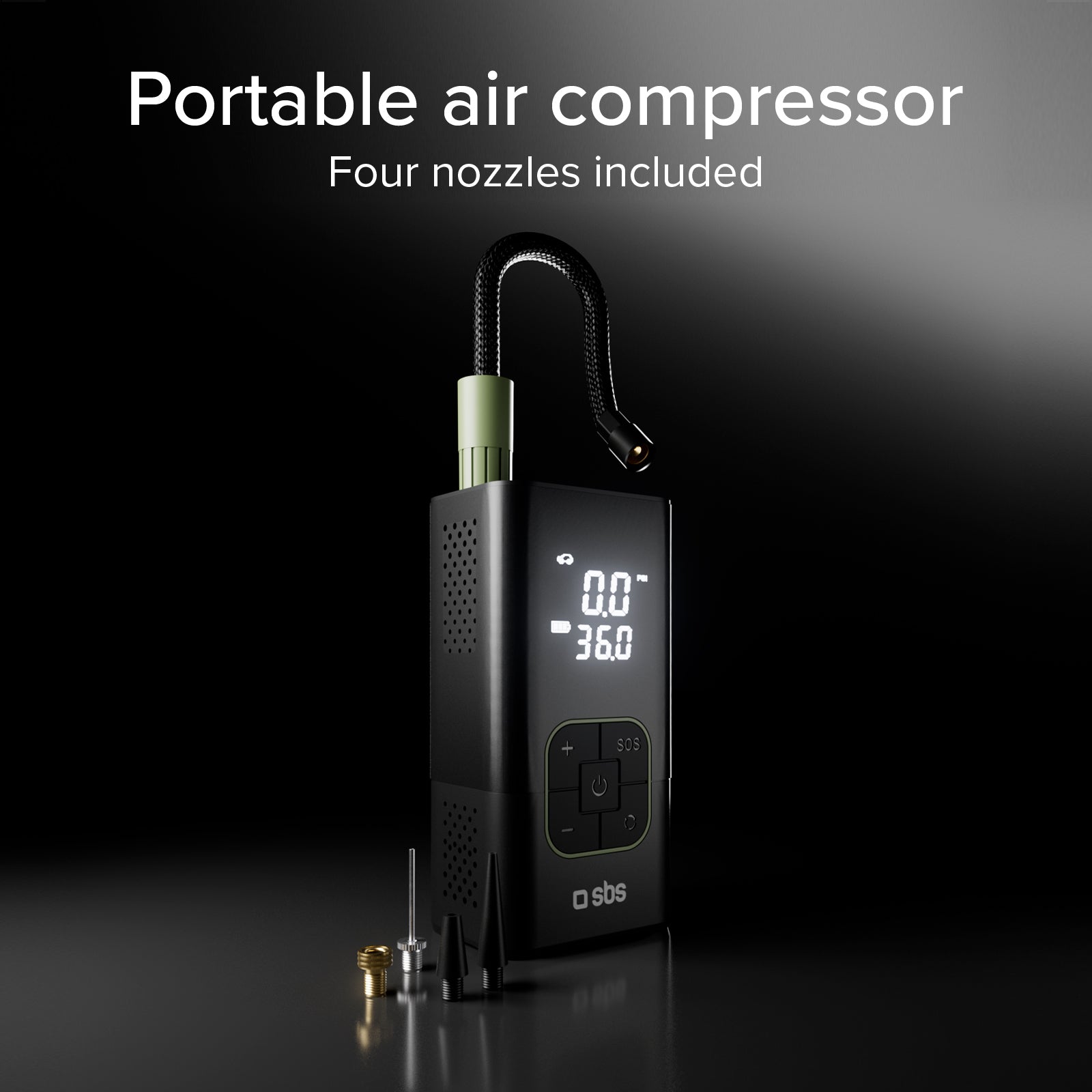 Compresor portátil con función batería externa 3600 mAh 5 W y linterna LED para emergencias en exteriores