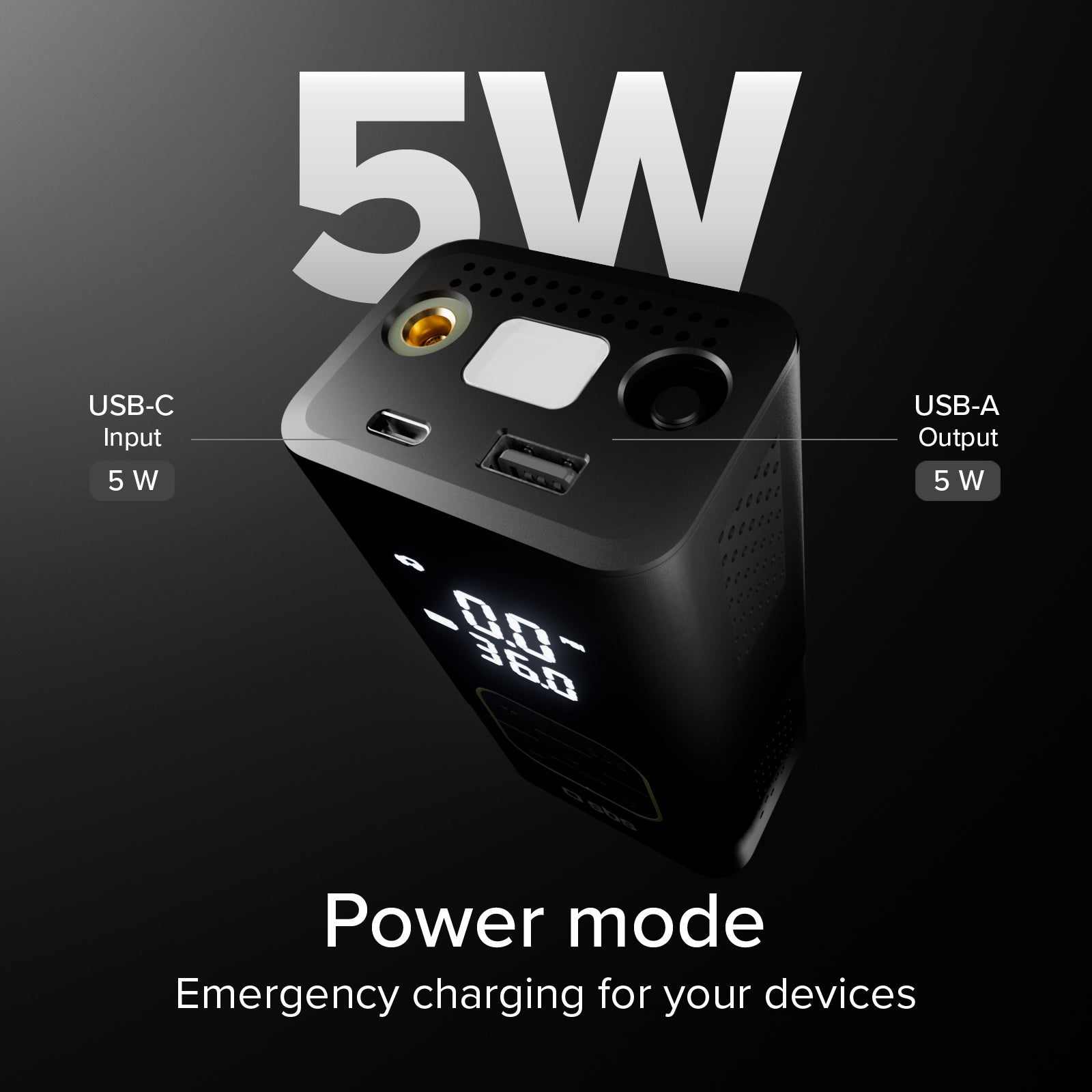 Compresor portátil con función batería externa 3600 mAh 5 W y linterna LED para emergencias en exteriores
