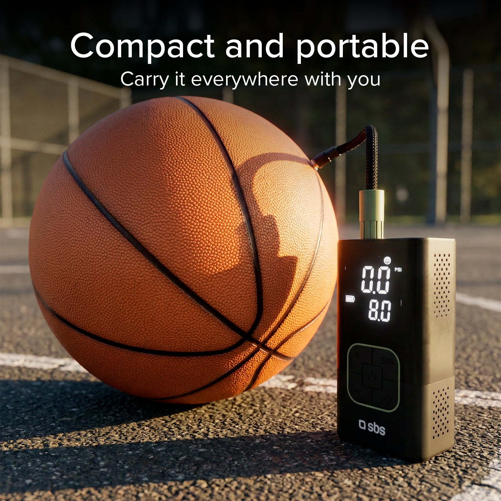 Compresor portátil con función batería externa 3600 mAh 5 W y linterna LED para emergencias en exteriores