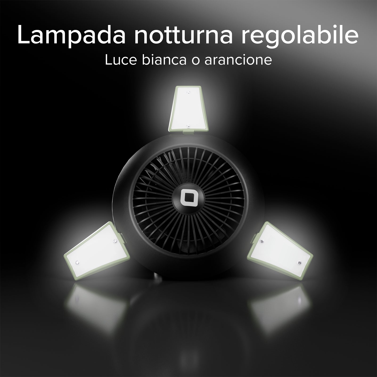 Ventilador con batería externa 4000 mAh, luz regulable y carga solar