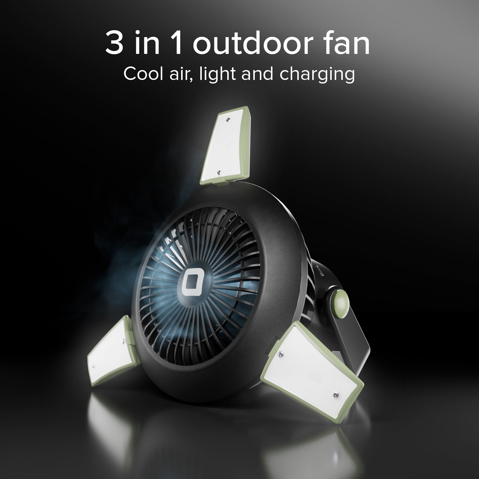 Fan with 4000 mAh Power Bank, adjustable light and solar charging