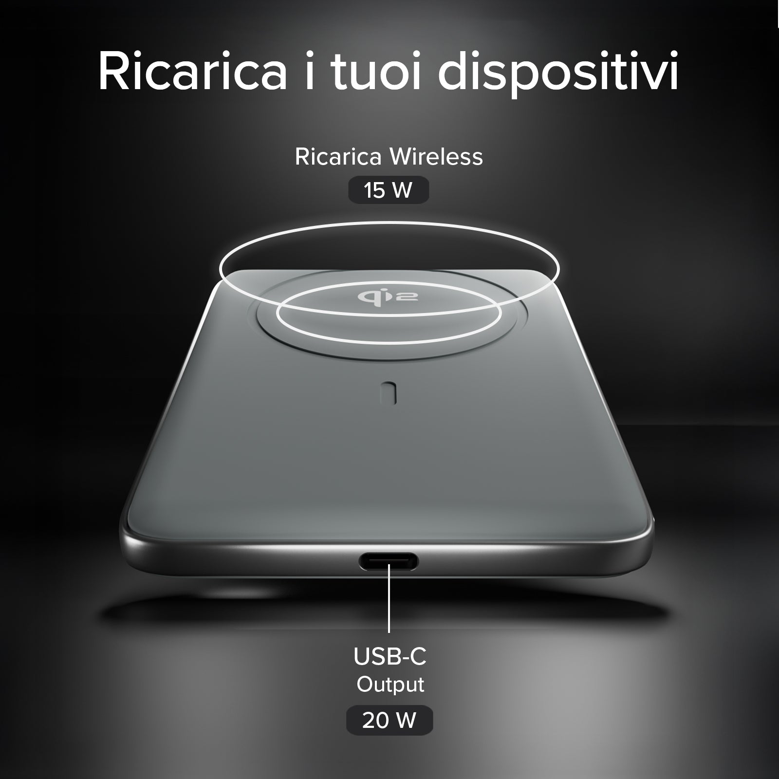 Power Bank Magnetico 6800 MAh Con Ricarica Wireless 15W E Porta Type-C – Doppia Ricarica Simultanea