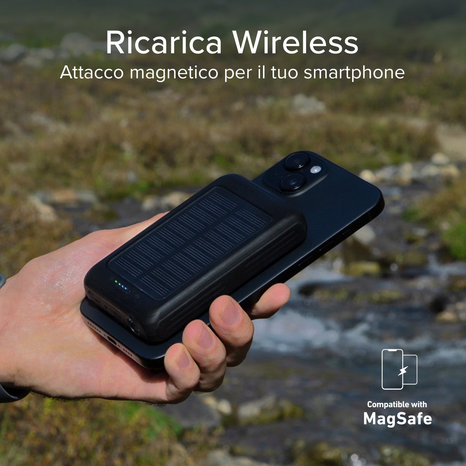 Powerbank solare 5000 mAh con ricarica wireless